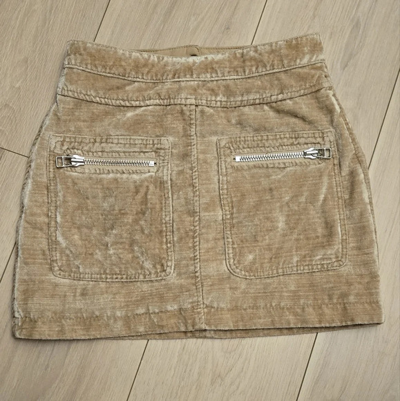 Free People Dust to Dust Crushed Velvet Fall Mini Skirt Creamy Tan - Picture 3 of 8